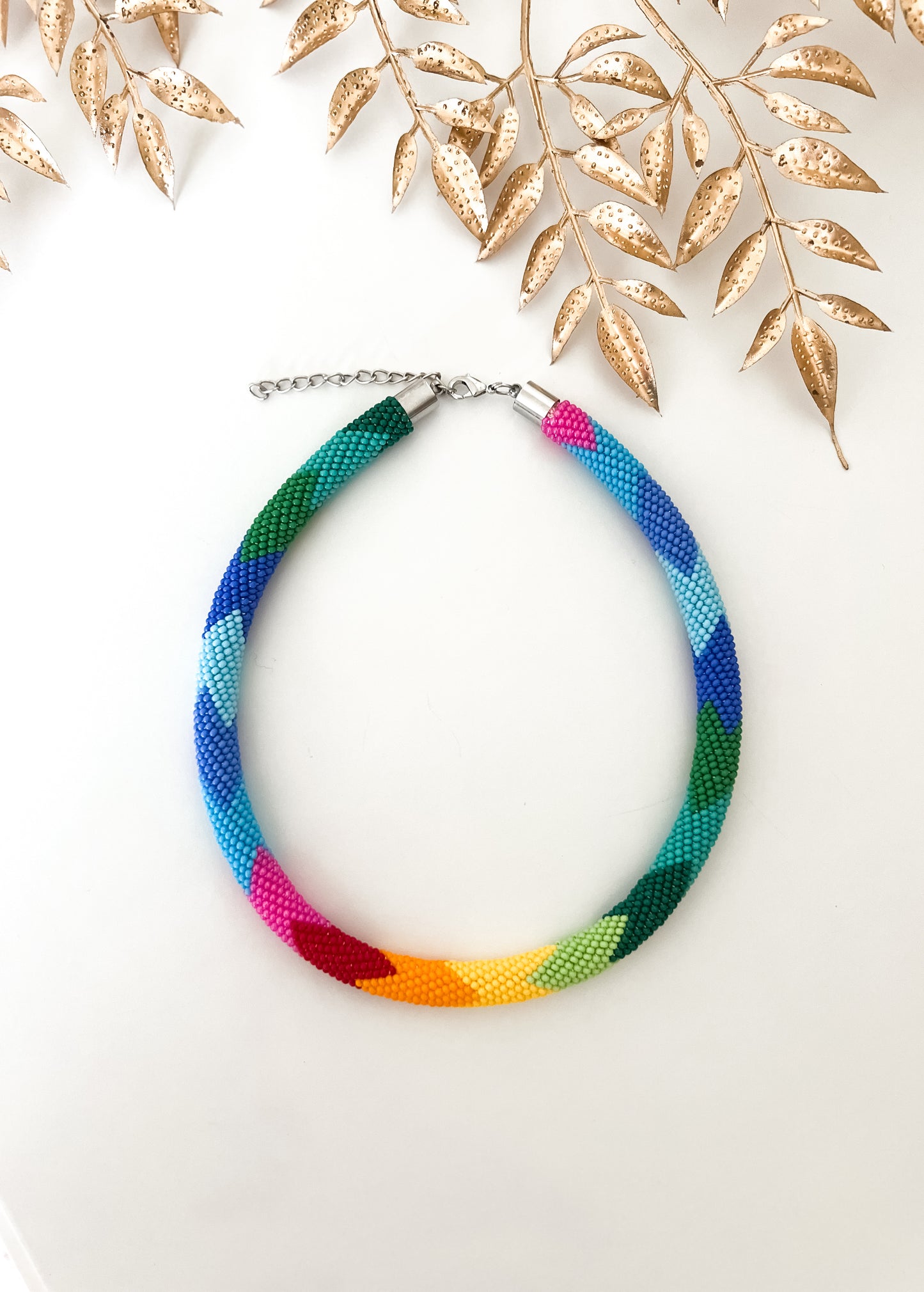 Rainbow Crochet Beaded Necklace