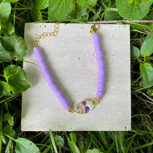 Fish Charm Clay Beads Lilac Bracelet