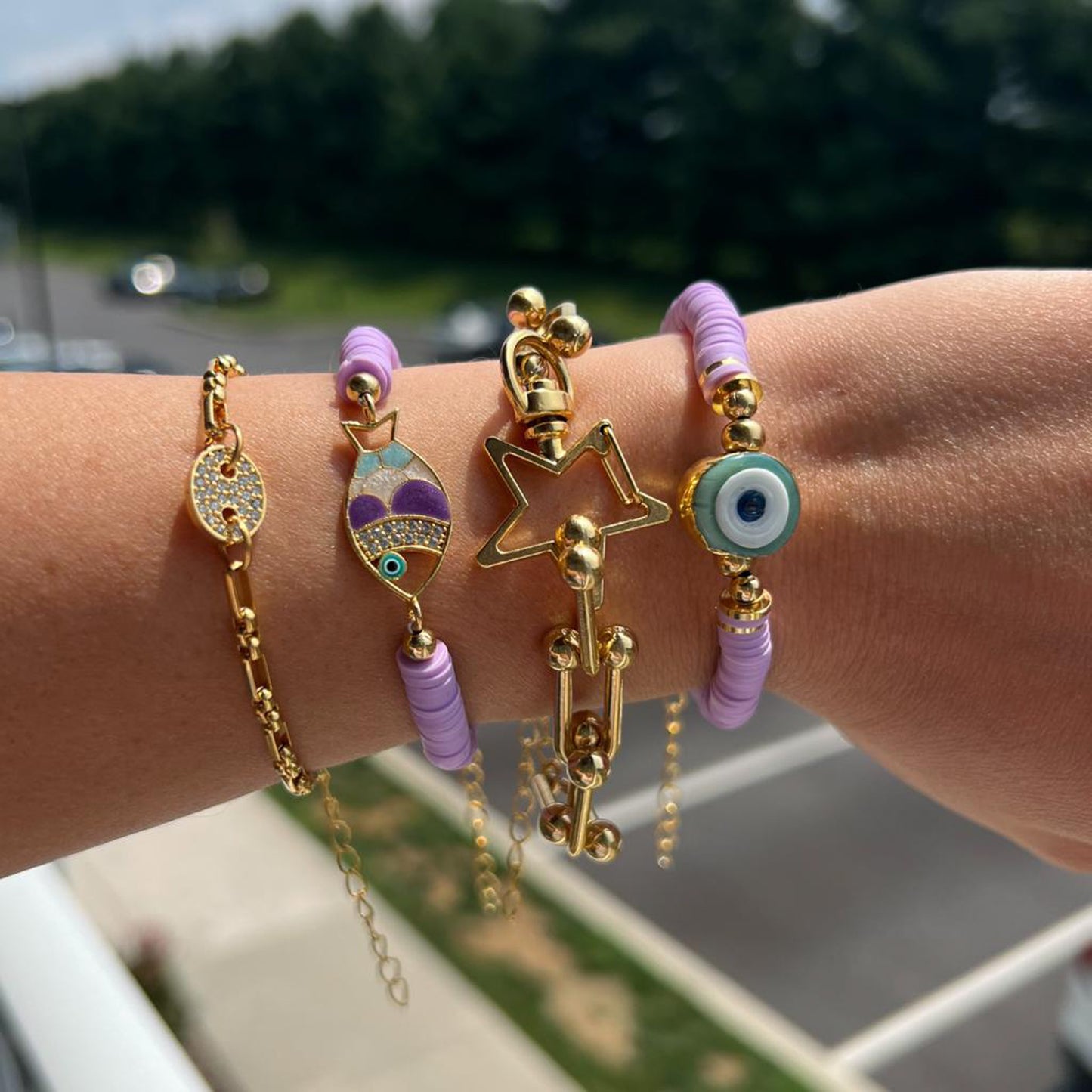 Clay Bead Evil Eye Lilac Bracelet