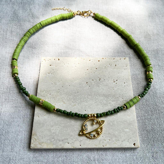 Green Planet Clay Beads Necklace