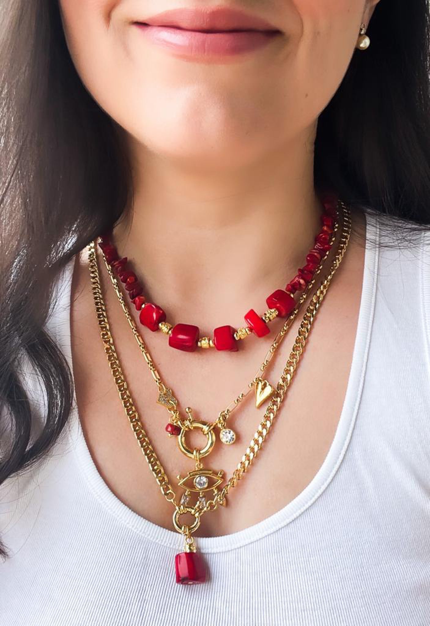 Coral Stone Charm Necklace