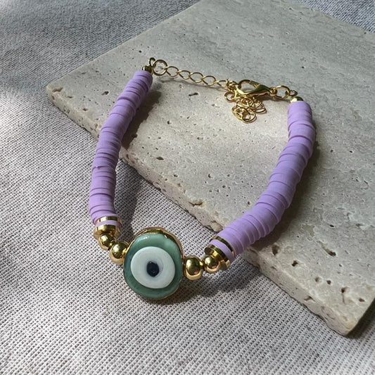 Clay Bead Evil Eye Lilac Bracelet